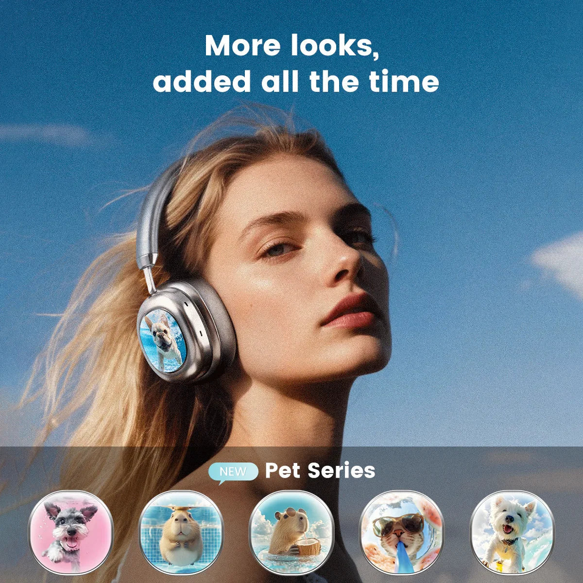 VWS (VISUAL WEARABLE STEREO) Kabellose Over-Ear-Kopfhörer mit Noise-Cancelling und OLED-Touchscreen