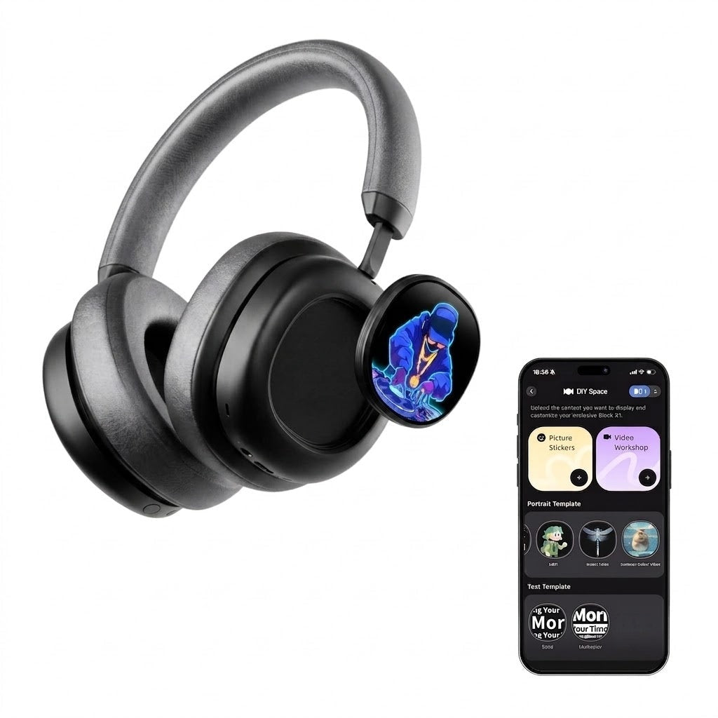 VWS (VISUAL WEARABLE STEREO) Kabellose Over-Ear-Kopfhörer mit Noise-Cancelling und OLED-Touchscreen