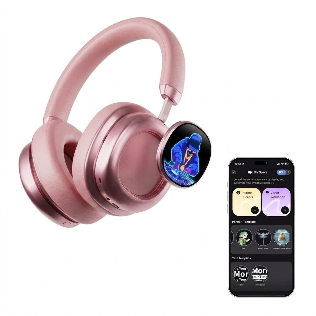 VWS (VISUAL WEARABLE STEREO) Kabellose Over-Ear-Kopfhörer mit Noise-Cancelling und OLED-Touchscreen