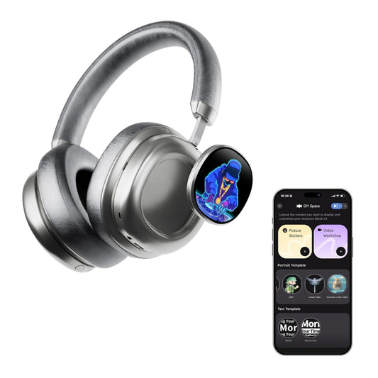 VWS (VISUAL WEARABLE STEREO) Kabellose Over-Ear-Kopfhörer mit Noise-Cancelling und OLED-Touchscreen